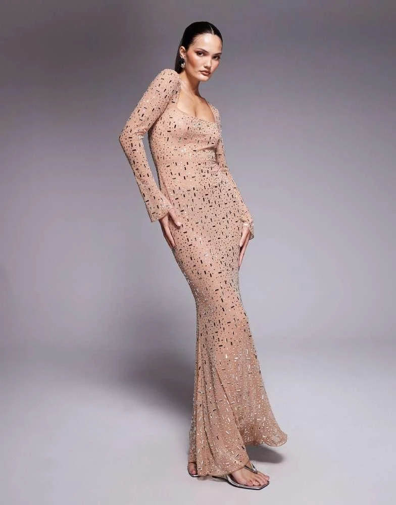 knee length dresses for ladies Modal Plunge Neck Long Sleeve Maxi Dress in Black - XXS main image 1