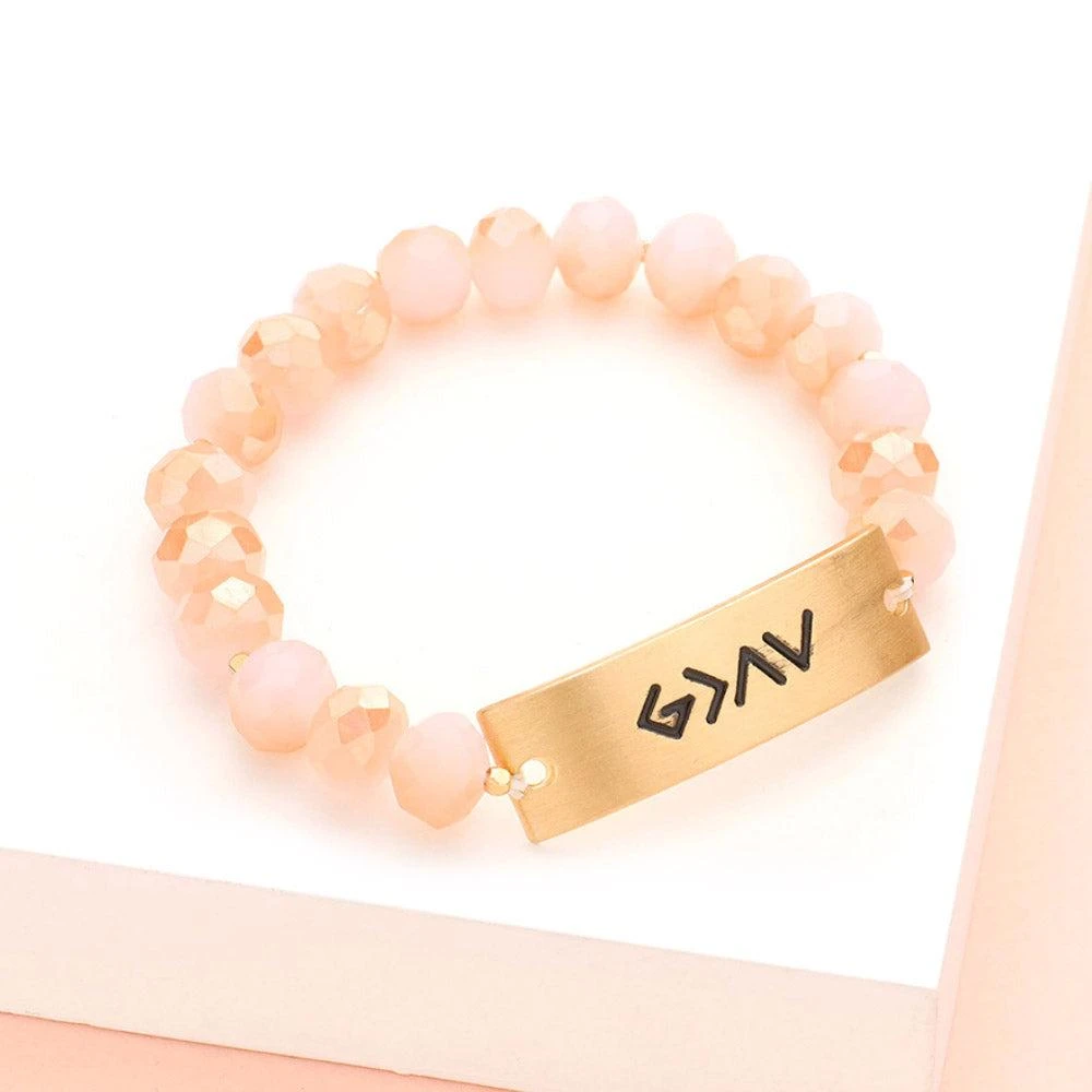 FASHNZFAB God is Greater Than The Highs And The Lows Metal Bar Faceted Beaded Stretch Bracelet