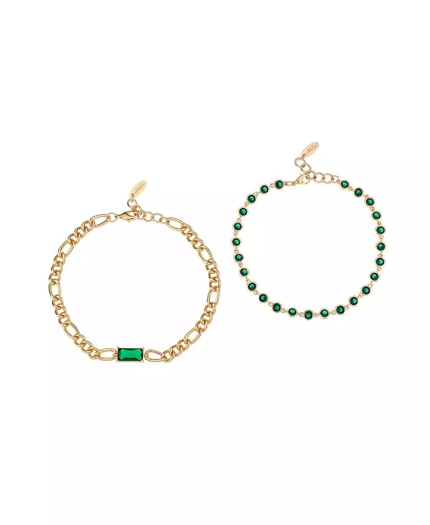 ETTIKA Bejeweled Emerald 18K Gold Plated Anklet Set, 2 Pieces 1