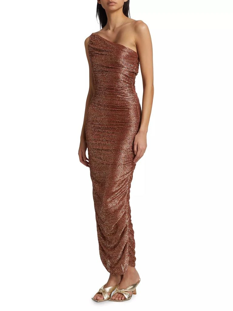 Sabina Musáyev Melissa Metallic Ruched One-Shoulder Maxi Dress 2