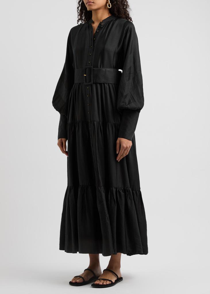BYTIMO Striped-jacquard belted woven maxi dress