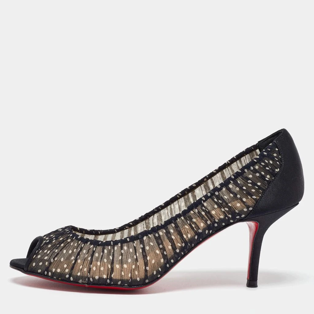 Christian Louboutin Christian Louboutin Black/White Polka Dot Chiffon and Satin Peep Toe Pumps Size 38.5 1