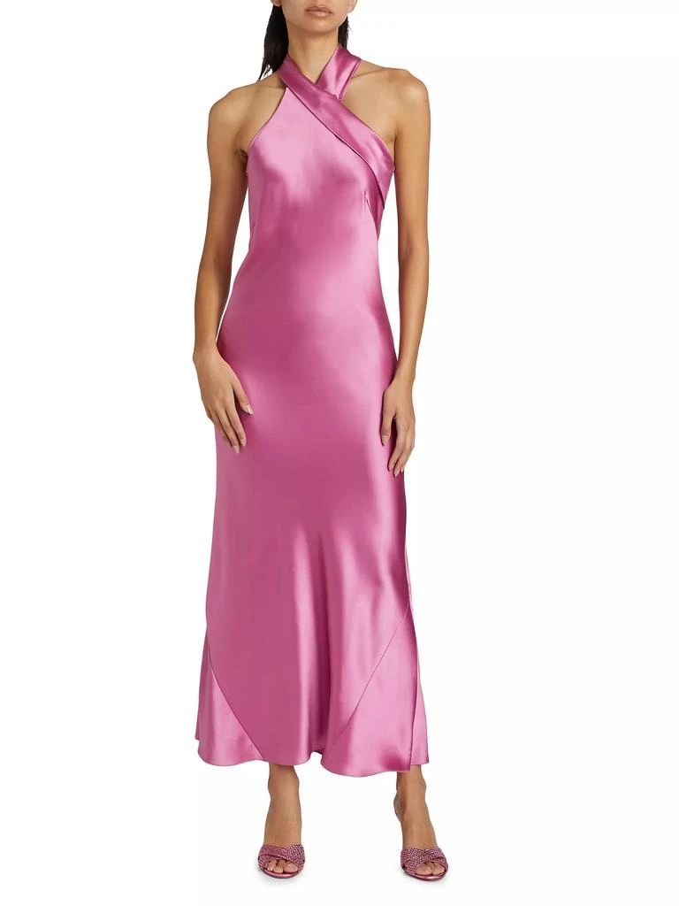 Galvan Pandora Satin Halterneck Midi-Dress 3