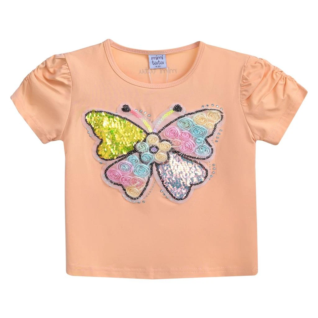 Mimi Tutu Peach Butterfly Applique T-Shirt 1