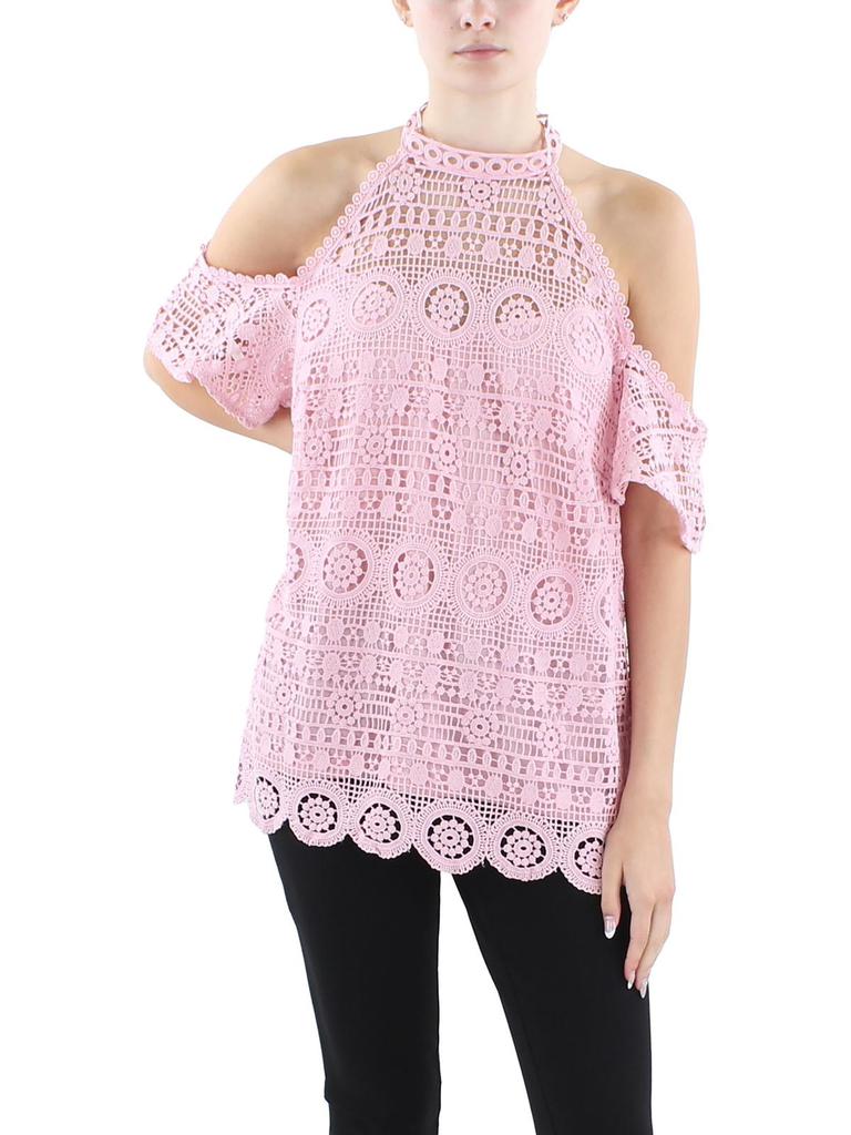City Chic 69 Womens Halter Picot Trim Blouse