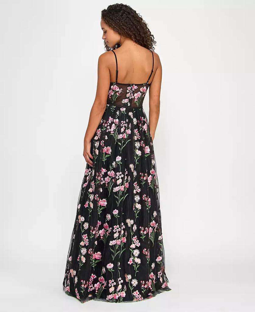 City Studios Juniors' Floral-Embroidered Tulle Ballgown, Created for Macy's