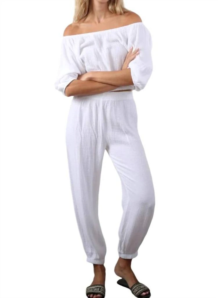 Red Haute Gauze Beach Pants With Gathered Ankle In White 1