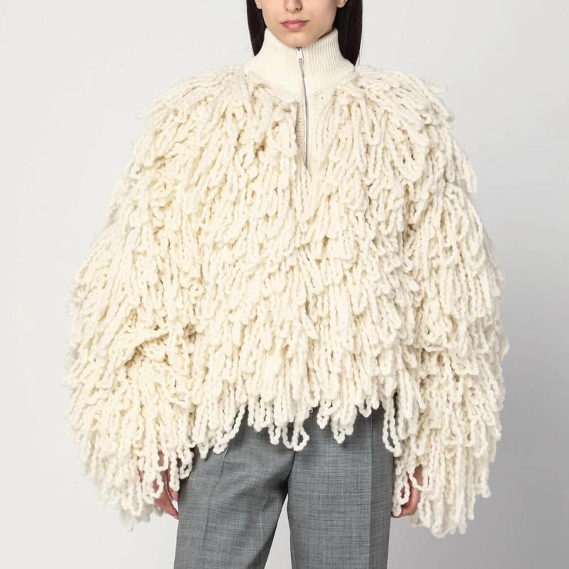 Stella McCartney White wool bomber jacket with fringes 1
