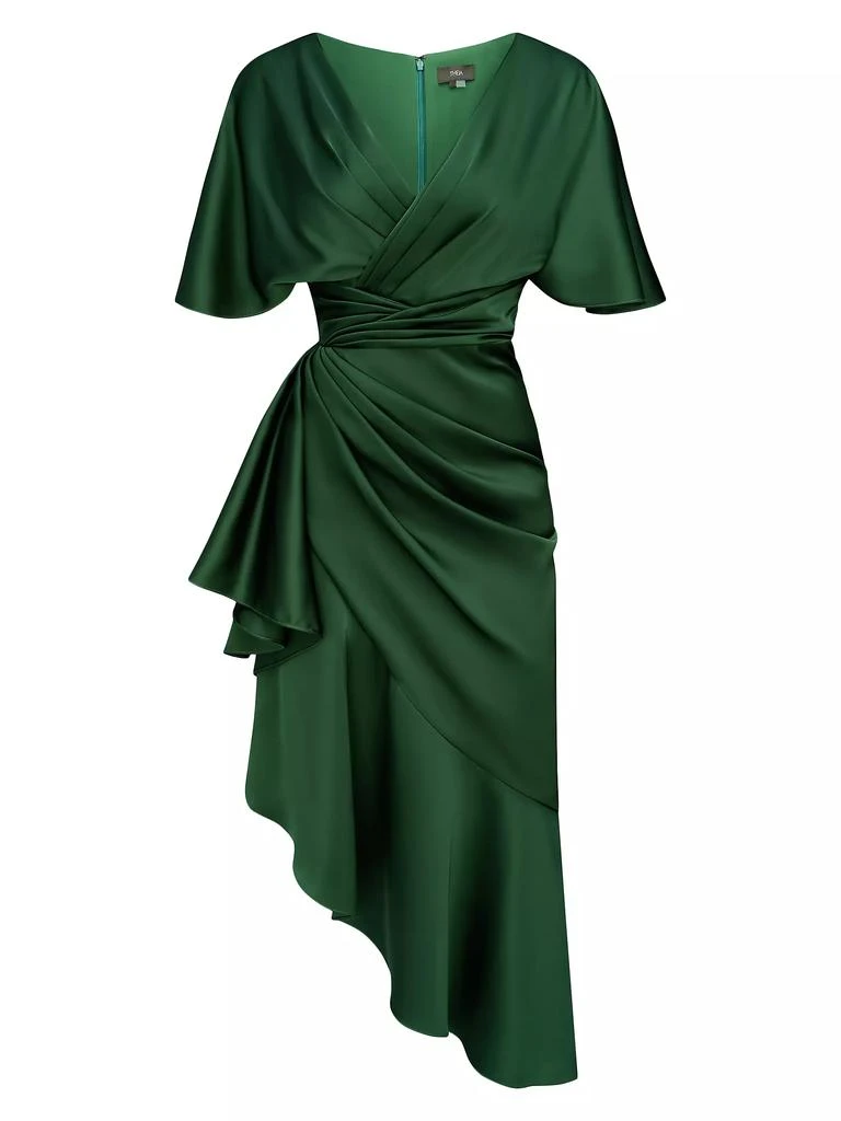 Theia Gwen Satin Gathered Midi-Dress 1