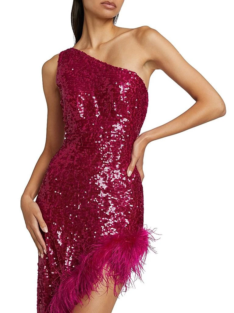 LAPOINTE Sequin Feather One-Shoulder Midi Dress 6