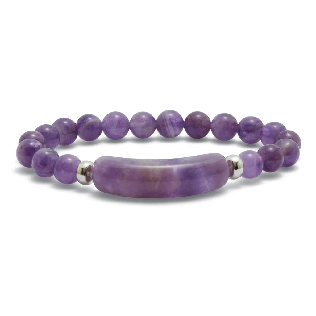 Palm Beach Jewelry 47.5 TCW Genuine Amethyst Silvertone Beaded Bracelet 7-inch Length