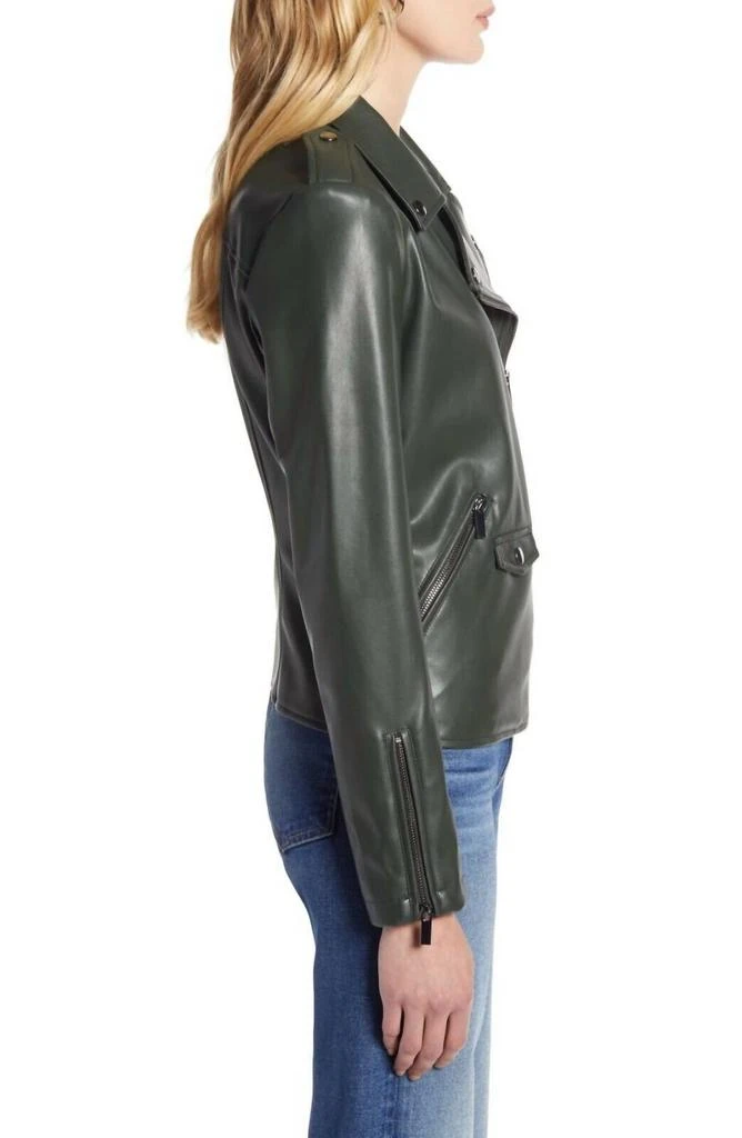 Halogen Faux Leather Motorcycle Biker Moto Jacket In Dark Green 2