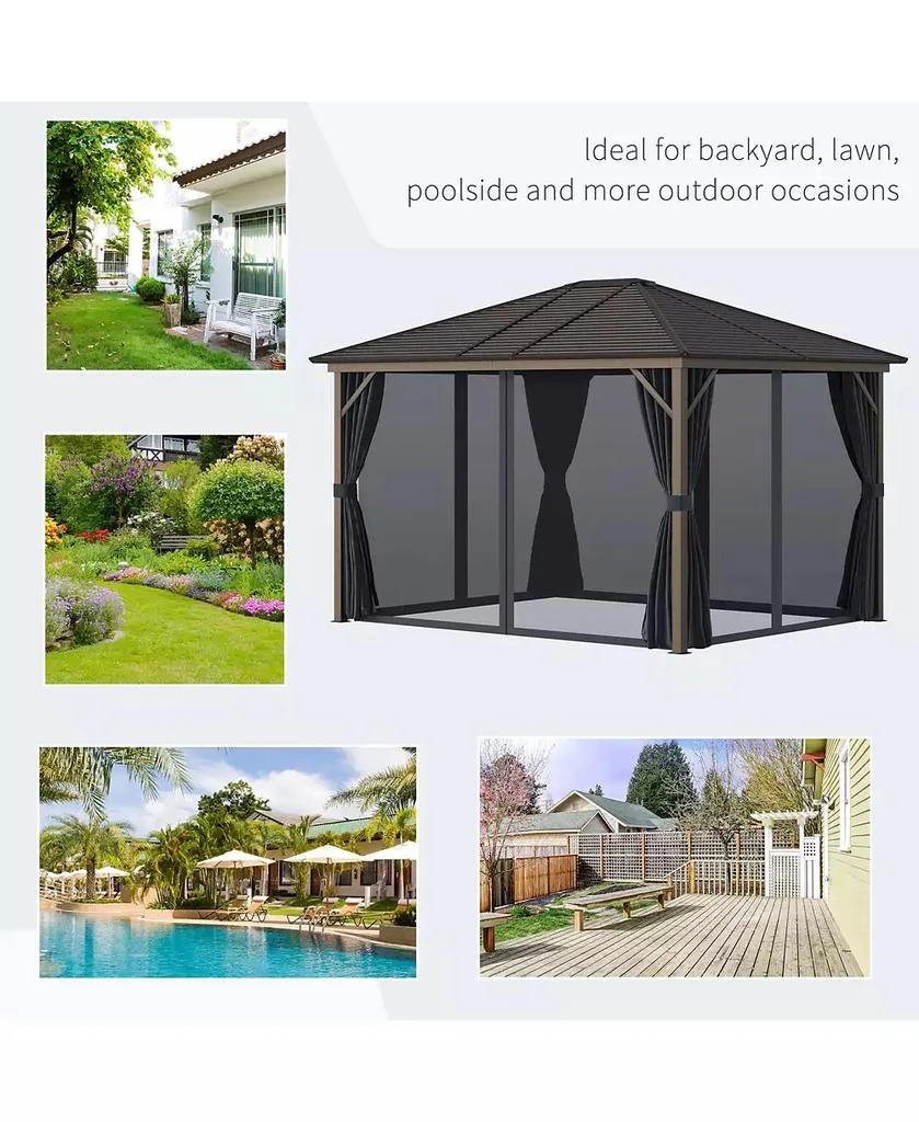 Outsunny 10
x12
Hardtop Gazebo, Mesh, Curtains, Steel Slat Canopy, Dark 5