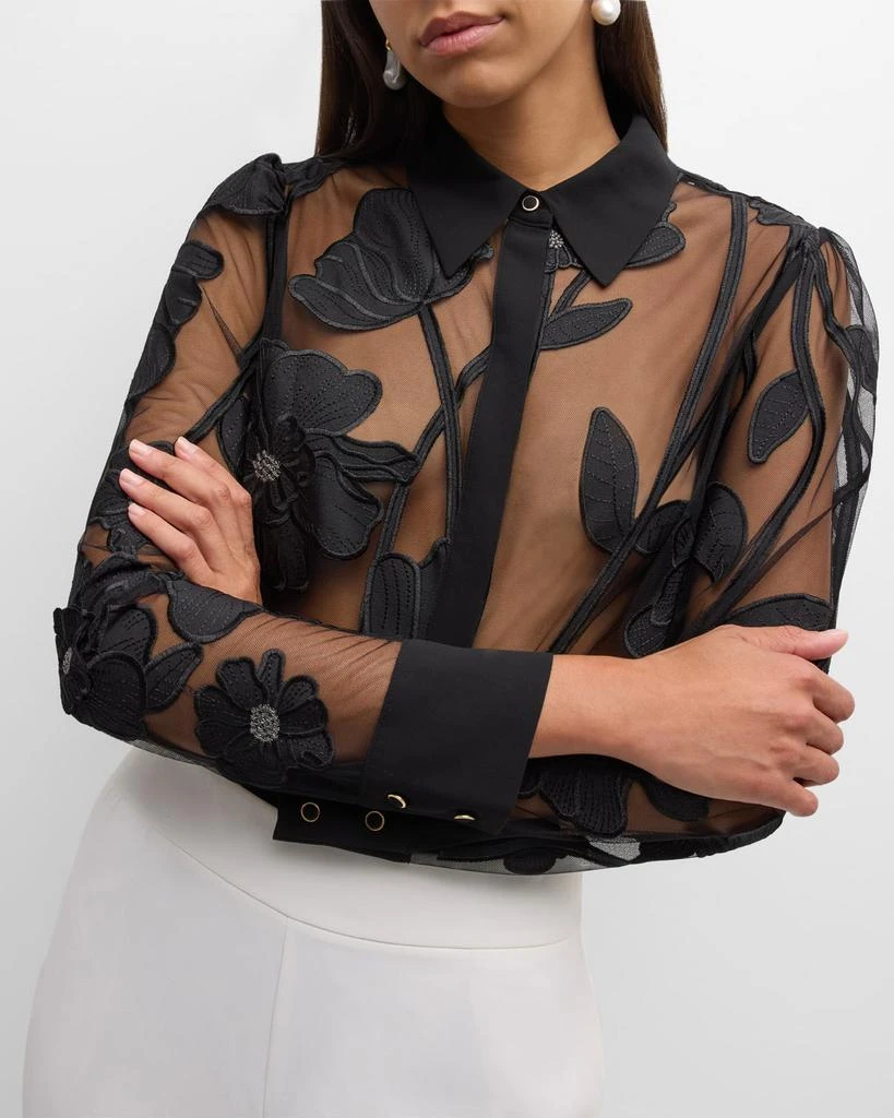 Milly Ashton Sheer Floral-Embroidered Top 7