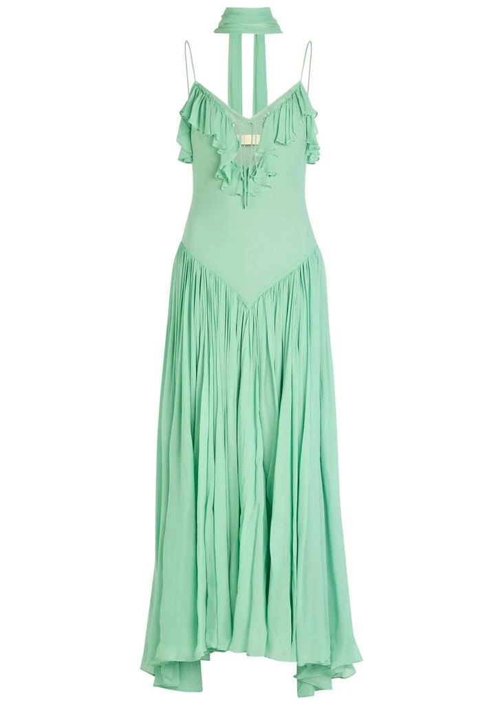 slim fit dress slacks De La Vali MEDUSA MINI DRESS IN DARK GREEN CHIFFON – Think Bubbles