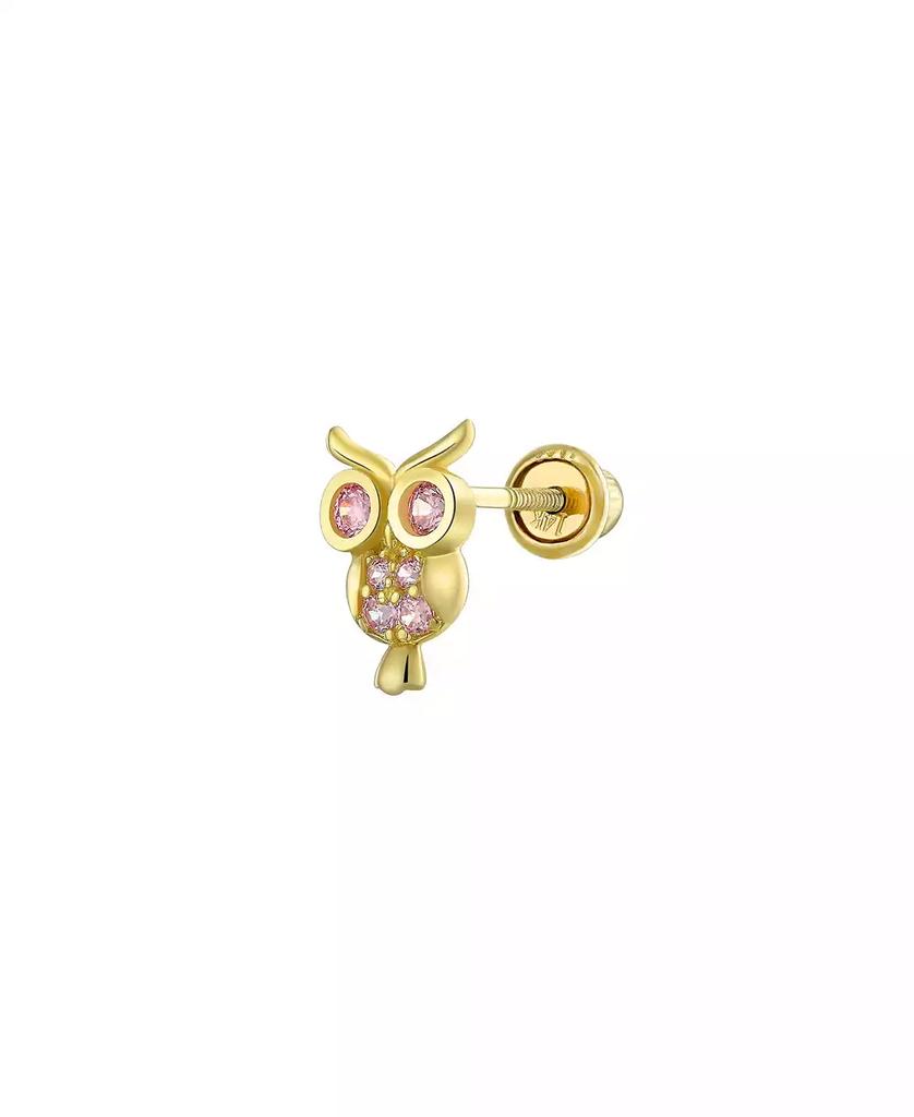 Bling Jewelry Tiny Pink CZ Lucky Wise Owl Bird Helix Cartilage Ear Lobe Piercing Daith 1 Piece Stud Earring Cubic Zirconia14K Yellow Gold Screw back