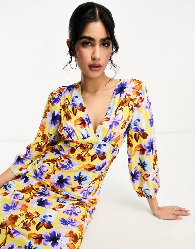 Y.A.S. Y.A.S v neck midi dress in orange floral print 1