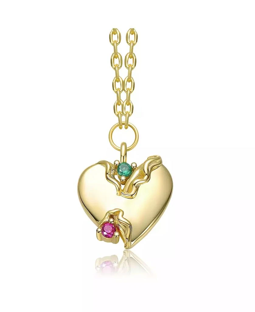Genevive Elegant 14K Gold Plated Sparkling Colored Cubic Zirconia Heart Necklace