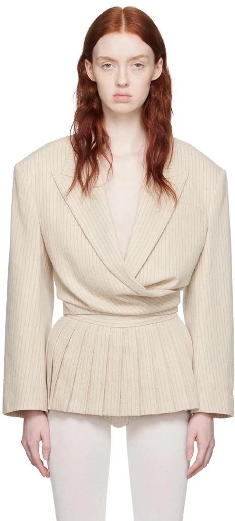 Pushbutton Beige Stripe Blazer 1