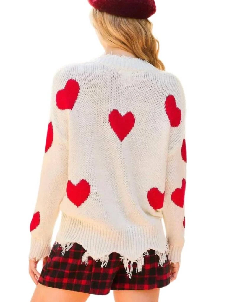 Main Strip Heart Distressed Sweater In Off White 2