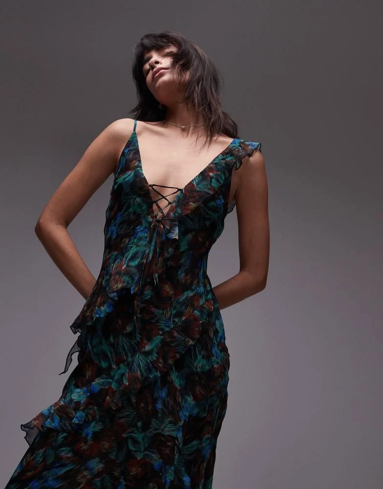 Topshop Topshop maxi frill slip midi dress in green floral 3