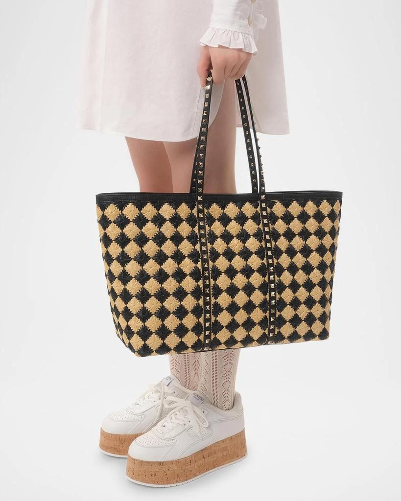 Valentino Rockstud Embroidered Raffia Shopping Tote Bag 3