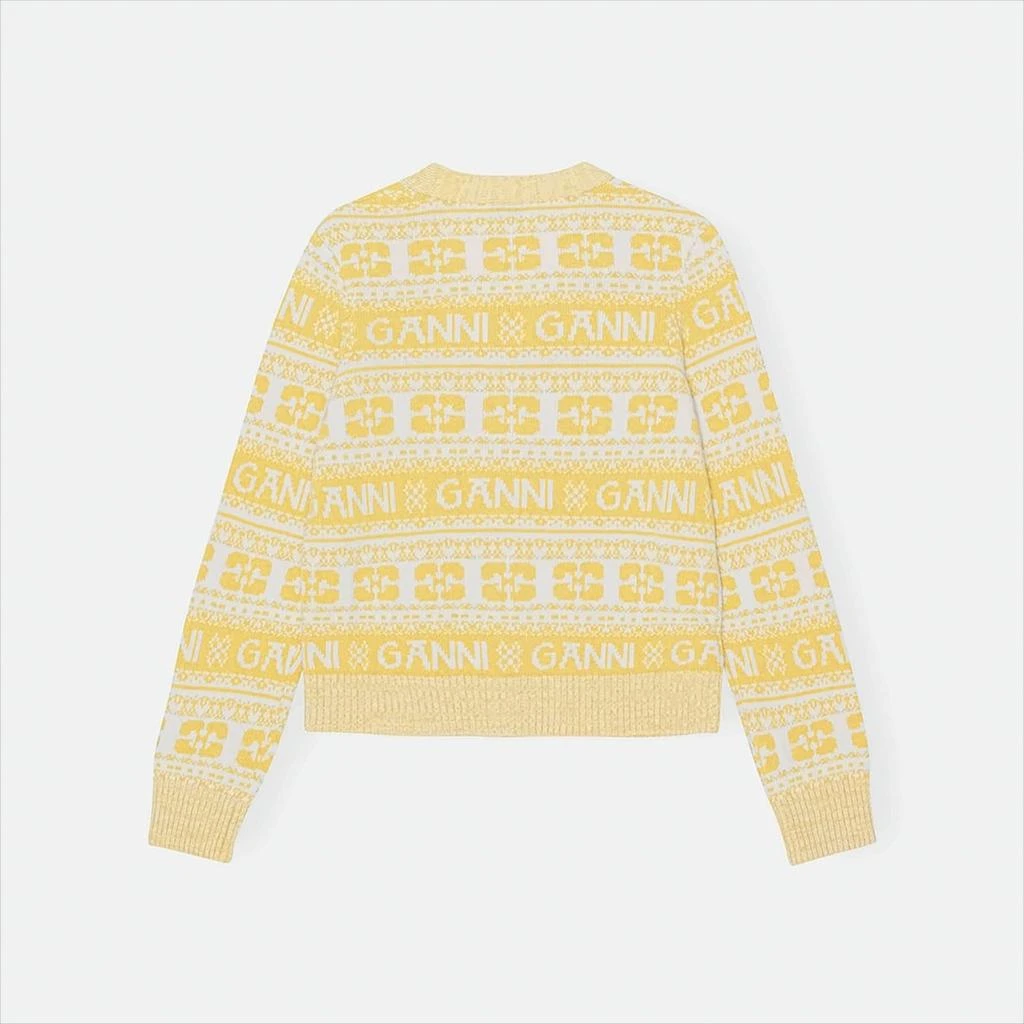 Ganni Cropped V-Neck Cardigan with Logo Motifs and Geometric Designs 2