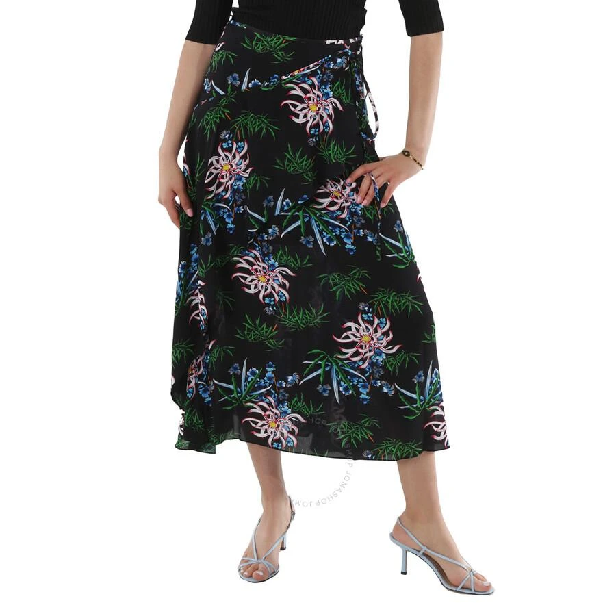 Kenzo Black Botanical Print Wrap Skirt 1