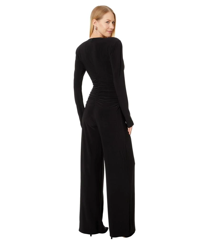 Norma Kamali V-Neck Long Sleeve Shirred Waist Jumpsuit with Shoulder Pads 2