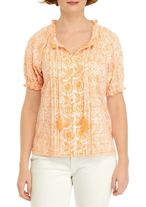 Wonderly Womens Printed Pintuck Peasant Top 1