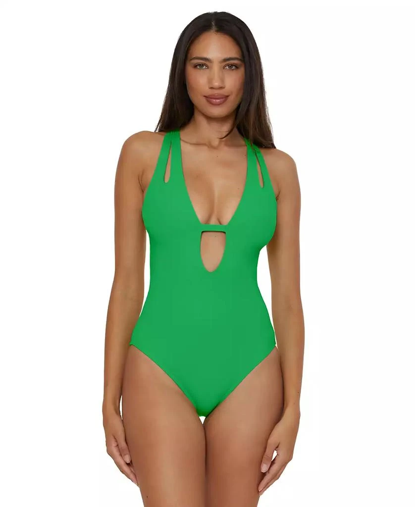 Becca Women's Modern Edge Textured Plunging-Neck Swimsuit 1