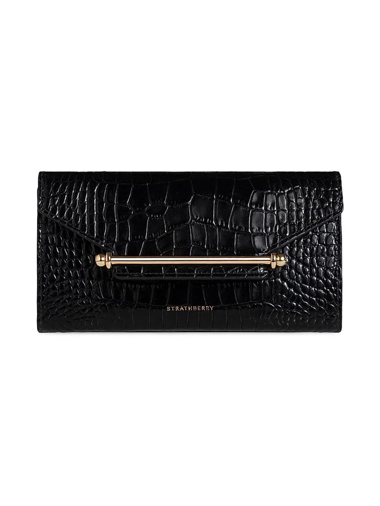 Strathberry Multrees Crocodile-Embossed Leather Chain Wallet 1
