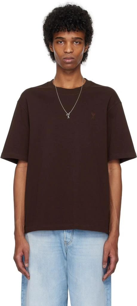 AMI Burgundy Cotton Tonal Ami de Coeur T-shirt 1
