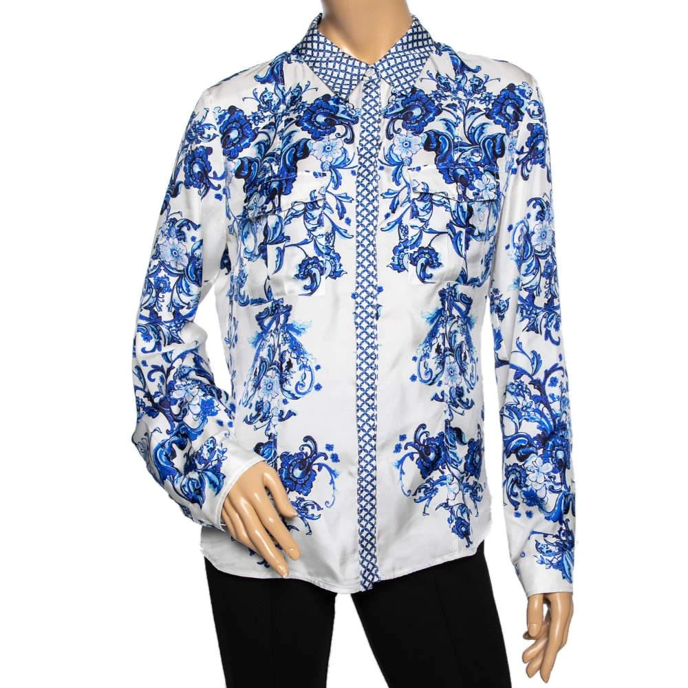 Roberto Cavalli Roberto Cavalli White & Blue Floral Print Long Sleeve Shirt L 1