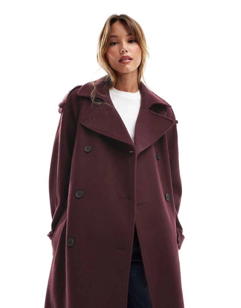 ASOS ASOS DESIGN formal faux wool trench coat in burgundy 2