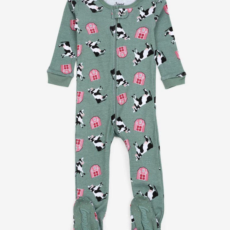 Leveret Kids Footed Blue Cow Pajamas 1