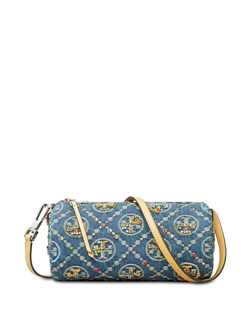 Tory Burch T Monogram Embellished Denim Cylinder Bag  1