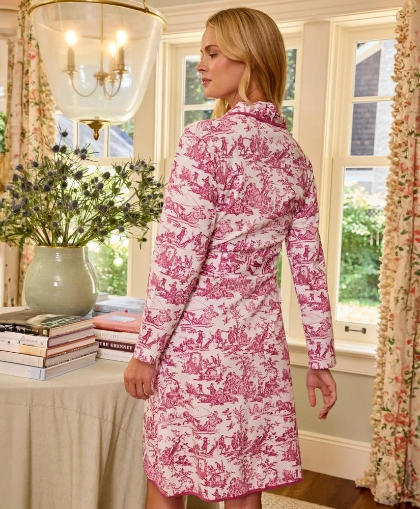 Brooks Brothers Brooks Brothers X LAKE Women's Belted Bathrobe in Claret Toile 3