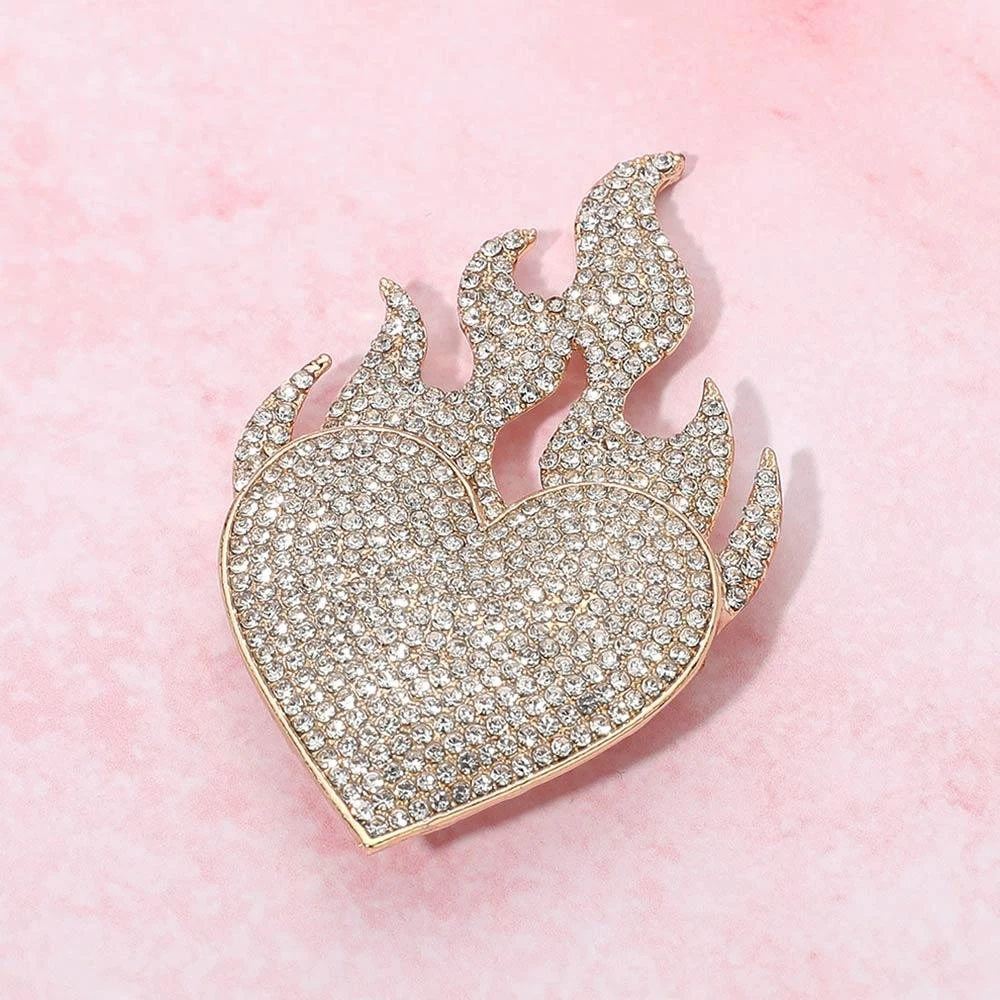 FASHNZFAB Rhinestone Pave Flame Heart Pin Brooch 4