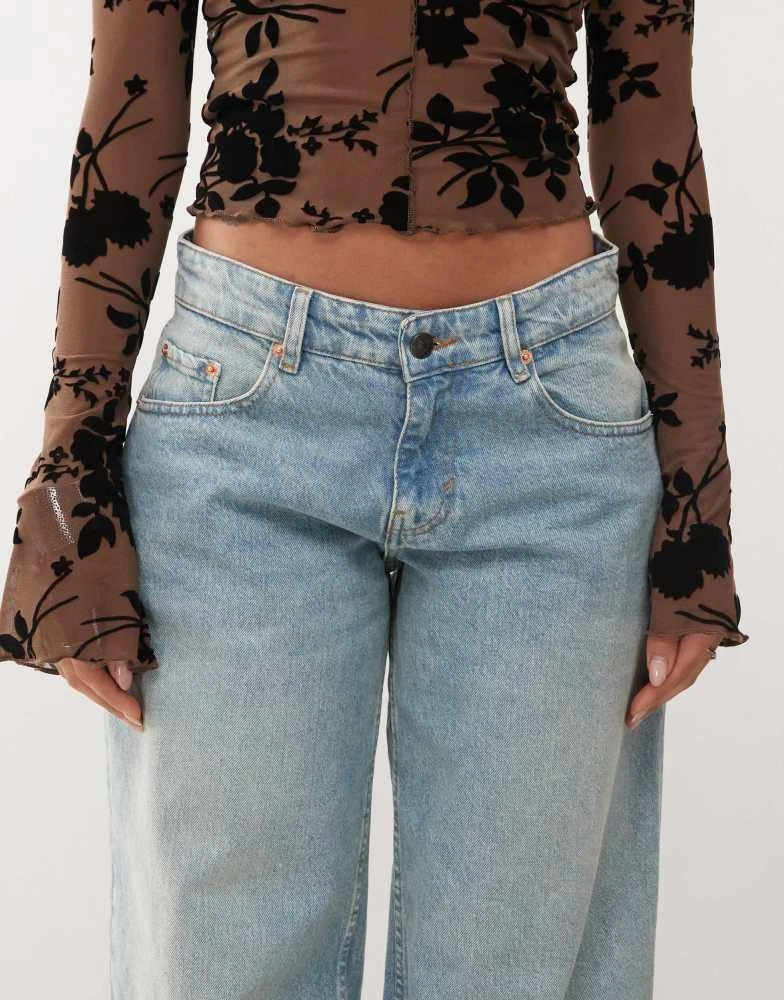 Motel Motel roomy extra wide low rise jeans in washed blue green 5