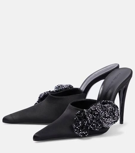 Magda Butrym Floral-appliqué embellished satin mules 5