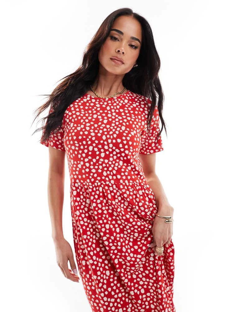 Wednesday's Girl Wednesday's Girl smudge spot short sleeve midi dress in red 1