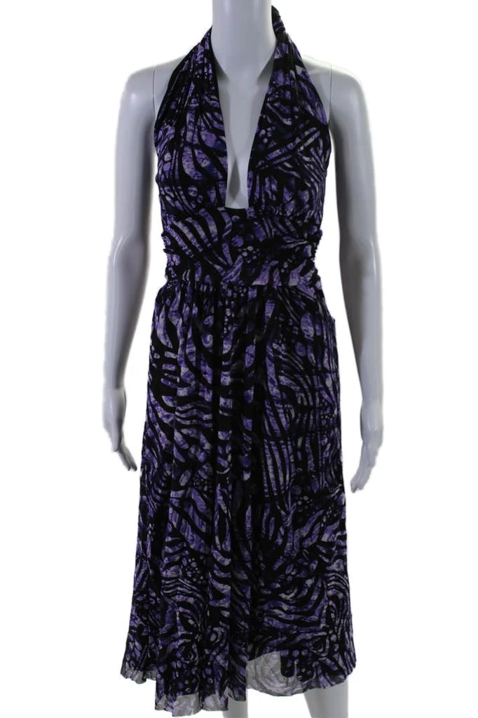 FUZZI Womens Purple Printed Halter Neck Sleeveless Shift Dress 1