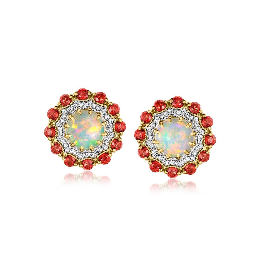 Ross-Simons Opal and Garnet Earrings With . White Zircon in 18kt Gold Over Sterling