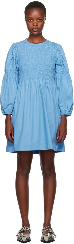 Ganni Blue Smocked Minidress 1