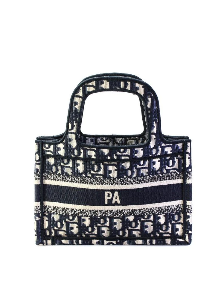 Dior Womens Oblique Mini Book Tote Handbag Navy Blue White Canvas 3