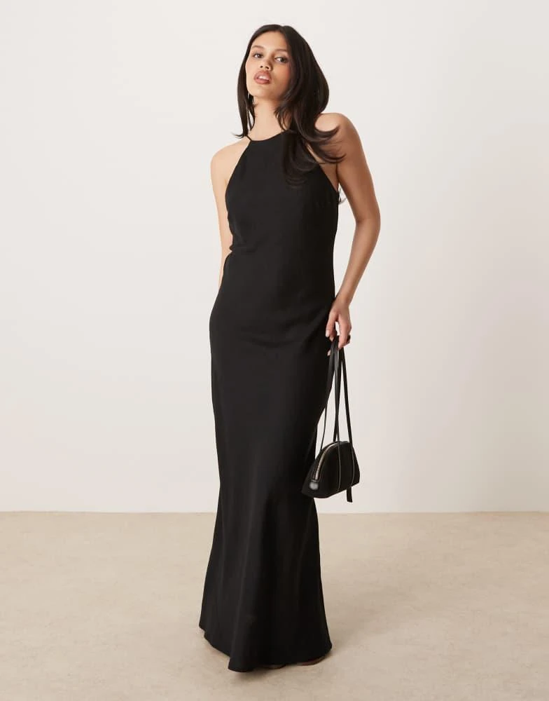 Shop ASOS DESIGN linen racer maxi sundress in black on Sale at BeyondStyle   Get 32% Off ASOS DESIGN linen racer maxi sundress in black with  Limited-Time Flash Deals, Exclusive Discounts, and