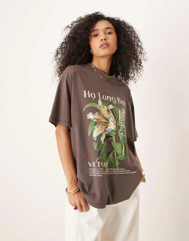 ASOS ASOS DESIGN oversized t-shirt with vietnam flower graphic in chocolate 1