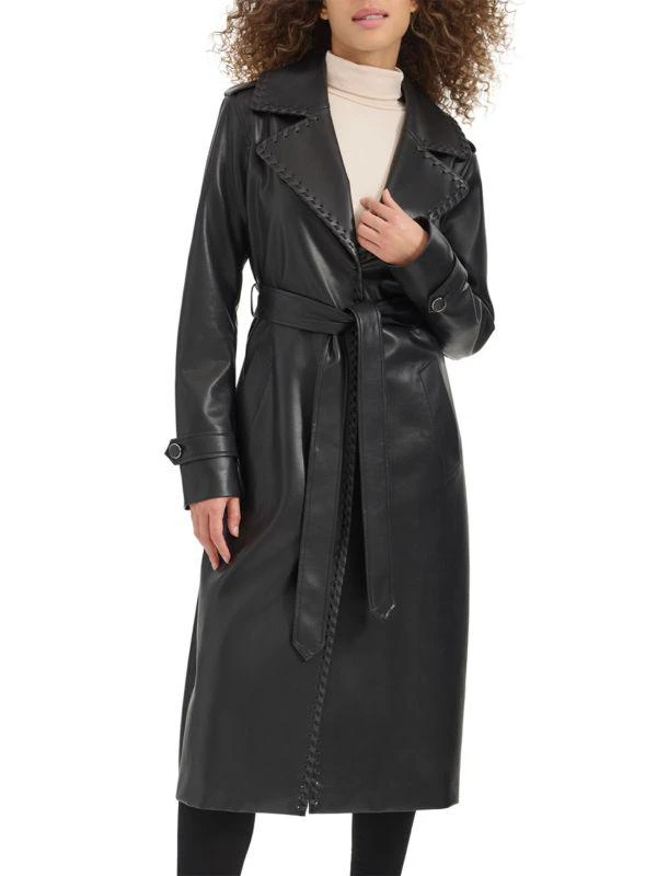 Kenneth Cole Faux Leather Belted Trench Coat 1