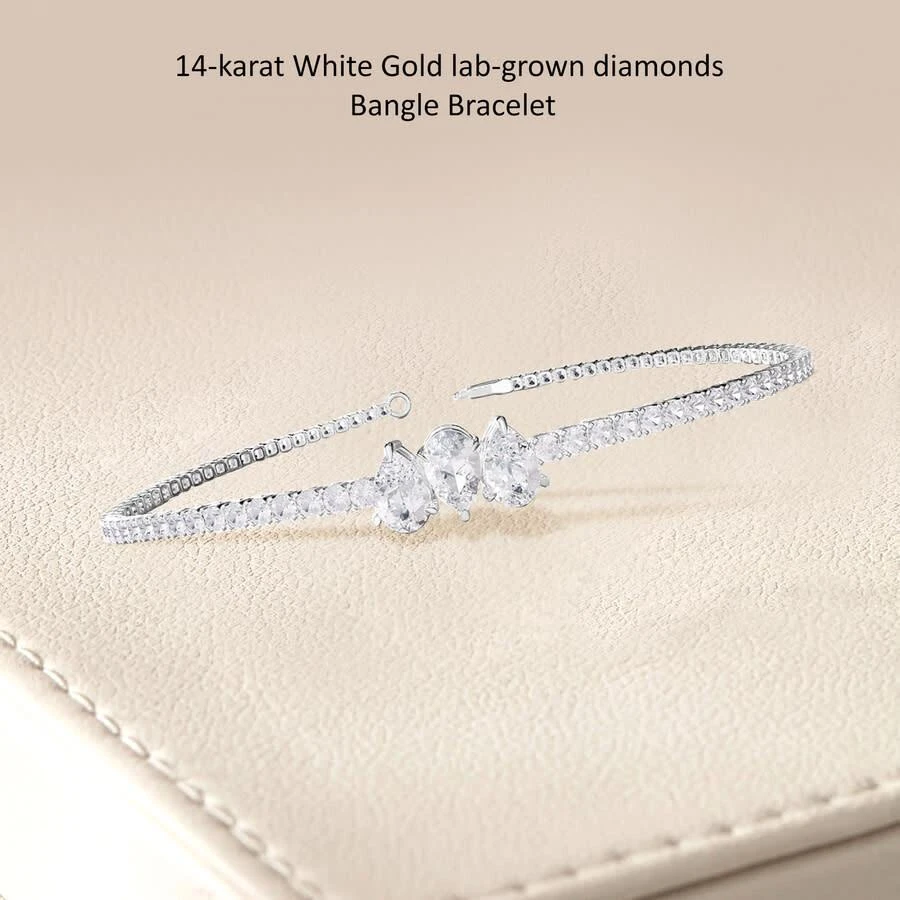 Diamond2Deal Diamond2Deal 14k White Gold 2.7 Pear Shape Lab Grown Diamond Tennis Bracelet 7" VVS-VS, E-F 2